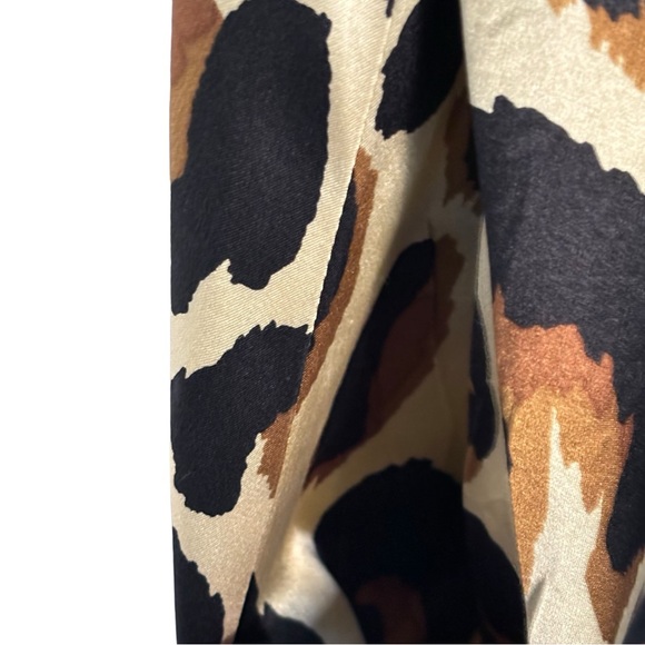 DONNA MORGAN BROWN BLACK LEOPARD PRINT HIGH NECK SILK DRESS 4 - Picture 4 of 7